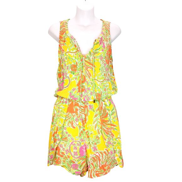 Lilly Pulitzer x Target Challis Romper Sleeveless Floral Happy Place Womens M - Picture 2 of 8